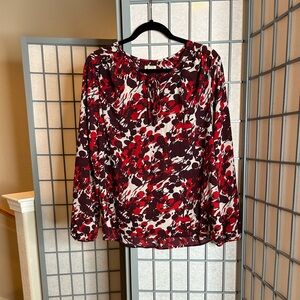 J. Crew Red and Maroon Floral Blouse